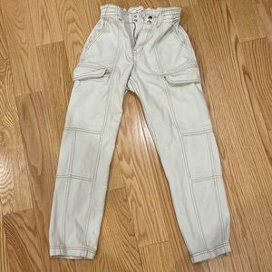 Cream/Pearl-White with Brown Trim Cargo Pants from Pacsun